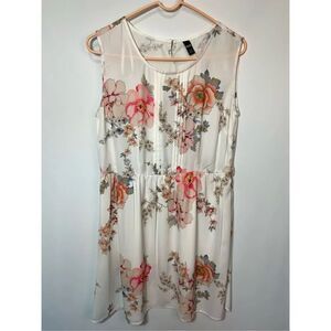 R&B Women's Floral Sleeveless Pleated Lined A-Line Dress Cream Size 12